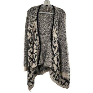 Leshop Women's Knit Cardigan Open Front Nubbed Black/Cream Size M/L